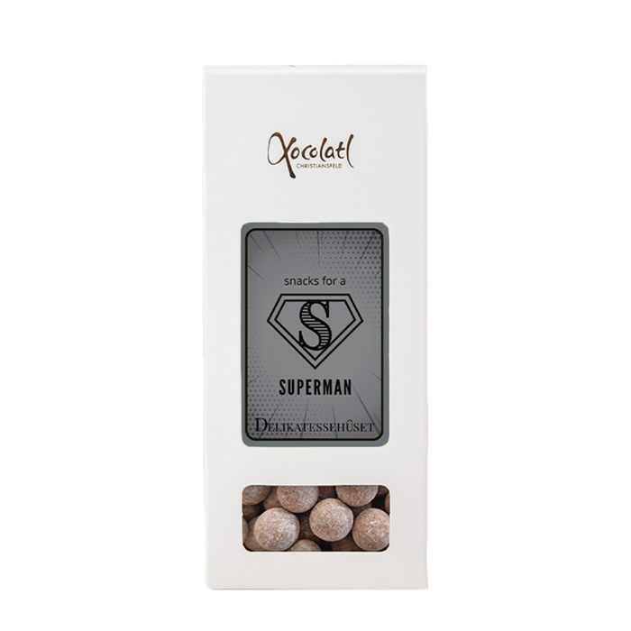 Æske med superman indstik med hasselnødder i nougat