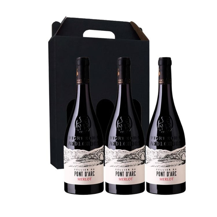 Vingave 3 fl. rødvin, Cellier de Pont d´Arc - Merlot (Frankrig)