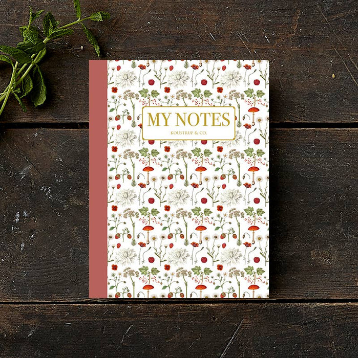 Noteshæfte | Rød blomstermønster