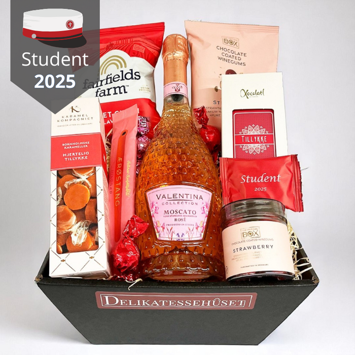 Gavekurv til den røde student med danske lækkerier