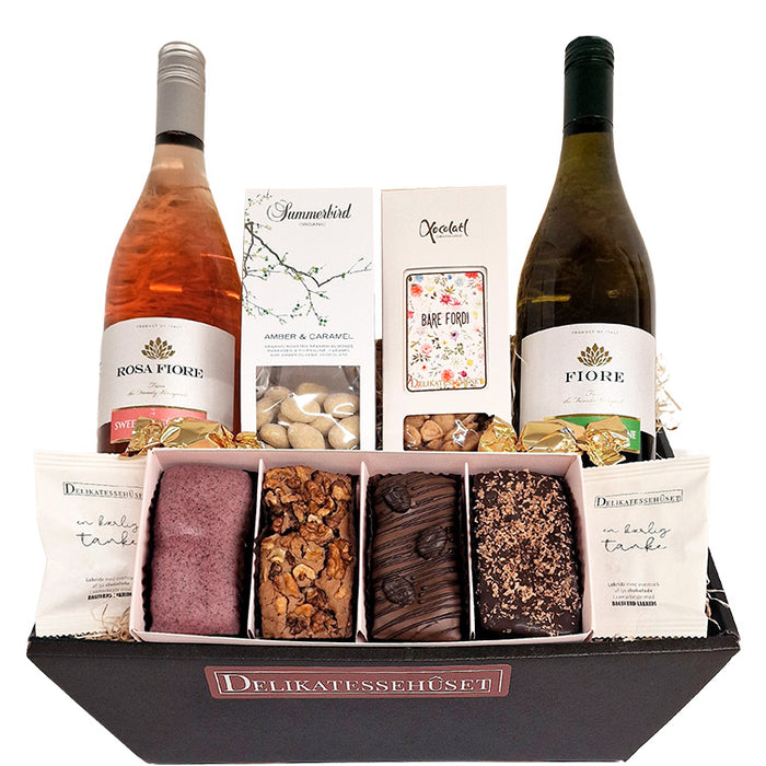'Bare fordi' kurv med brownies og sparkling wine