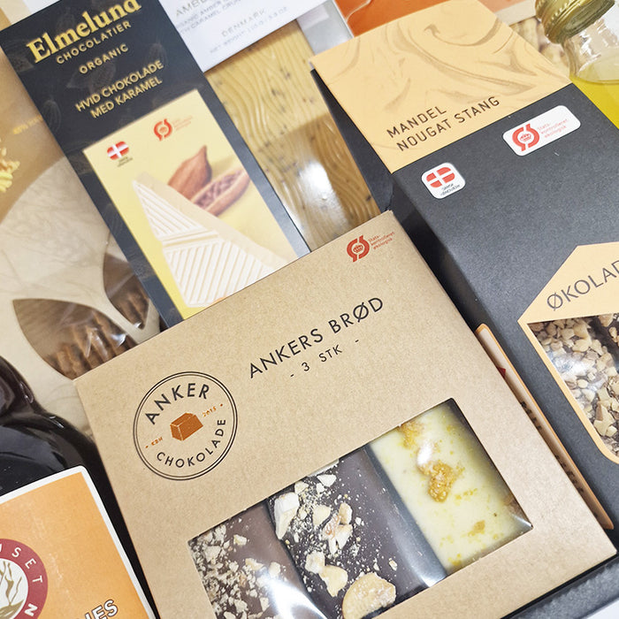 Økologisk gavekurv med speicaløl, chokolade og lemonade