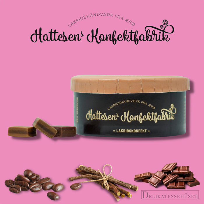 Lakridskonfekt fra Hattesens Konfektfabrik. Smag af chokolade, lakrids og kaffe,