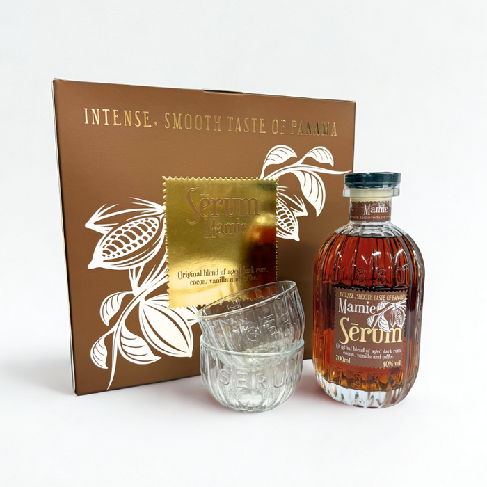 Serum Mamie rom – silkeblød og intens smag af kakao, toffee og vanilje i gaveæske med glas