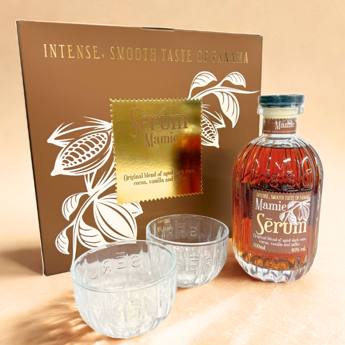 Flaske Serum Mamie 700 ml med elegante romglas i gaveæske
