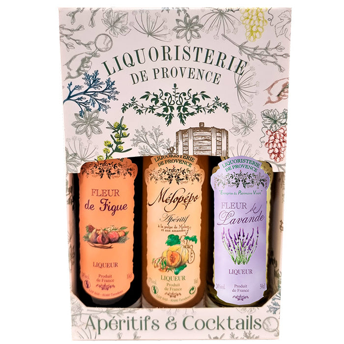 Gaveæske med tre slags likører fra Liquoristerie de Provence