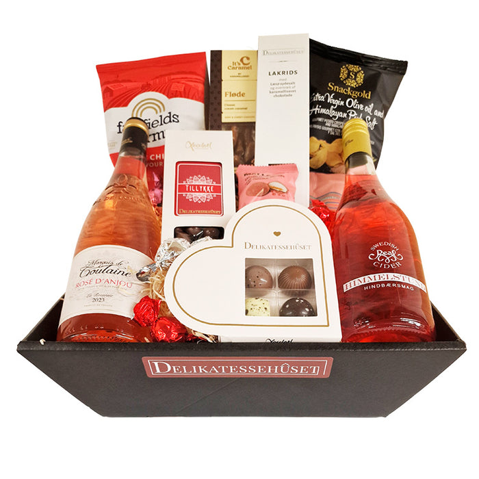 Gavekurv - ønsk Tillykke med en mousserende vin & søde lækkerier