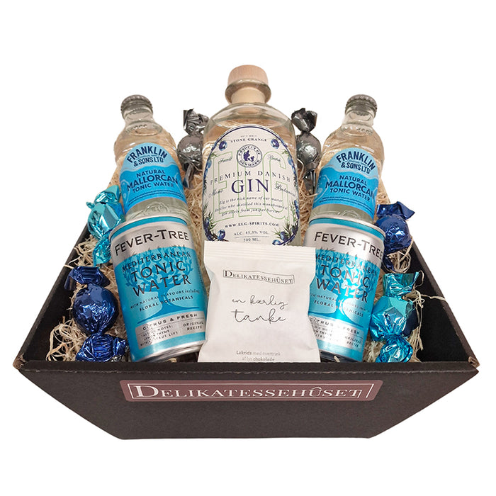 Gavekurv med dansk gin fra Elg Spirits - Mono Botanical med 2 slags tonic