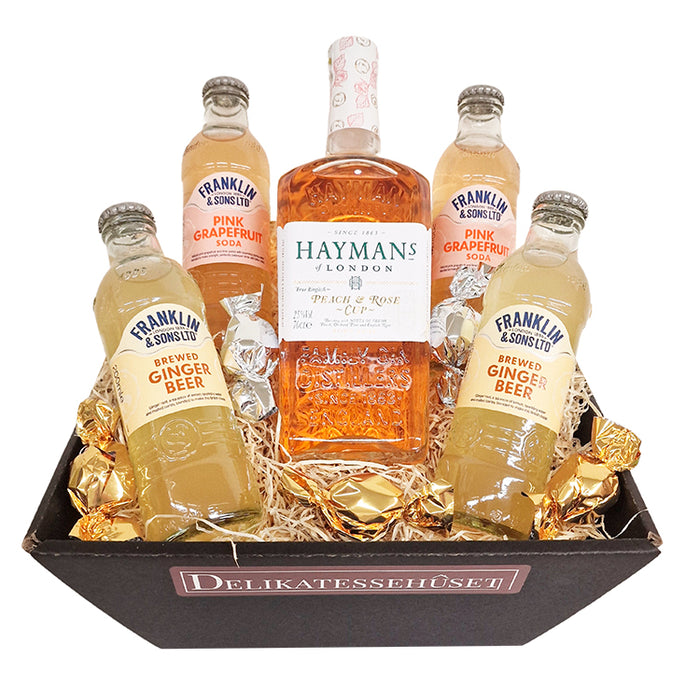 Gavekurv med Haymans Peach & Rose gin