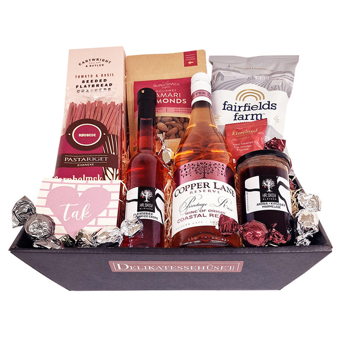 Gavekurv - 'TAK' med sydafrikansk Rosé og danske specialiteter