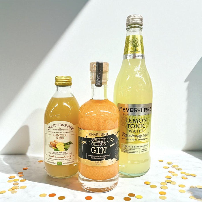 Drinkpakke - m. Knaplund Guld glimmer gin, lemonade & tonic