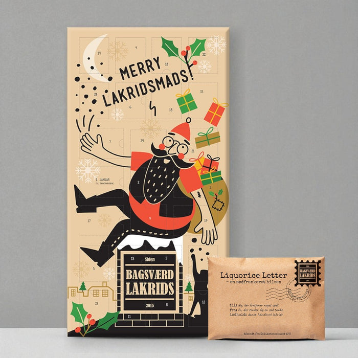Julekalender fra Bagsværd Lakrids 2025. Køb årets store julekalendernyhed fra Bagsværd lakrids hos Delikatessehuset og få medsendt en gratis lakridsgave.