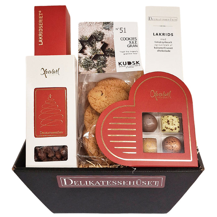 Firmajulegave - med cookies, brændte mandler og søde lækkerier