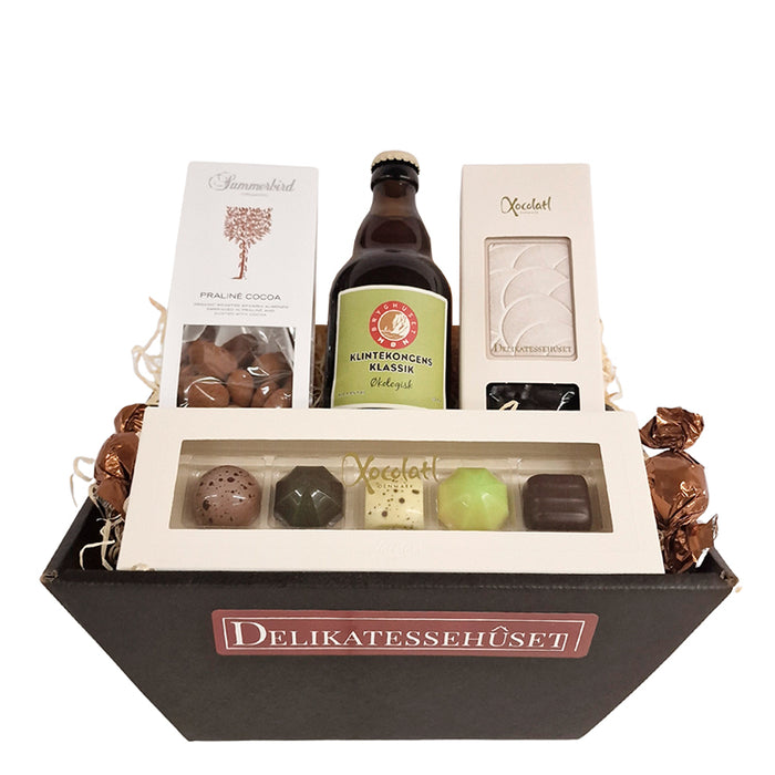 Gavekurv med specialøl, chokolade og lakrids