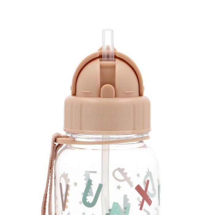 Sød og praktisk vandflaske med sjove bogstaver og sugerør