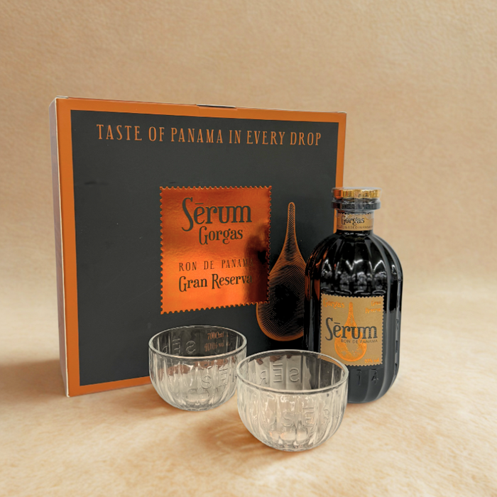Prisvindende rom – Serum Gorgas Gran Reserva med krydret og fyldig smag i gaveæske med glas