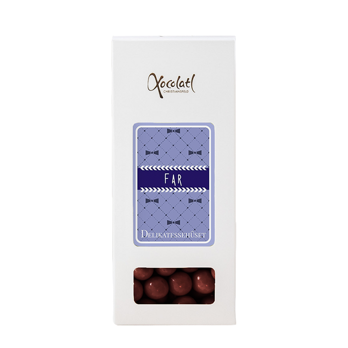 Æske med far indstik med kiksekugler med mørk chokolade