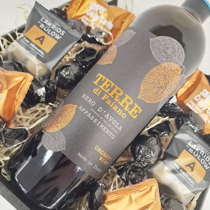 Gavekurv - lækker italiensk rødvin og chokolade