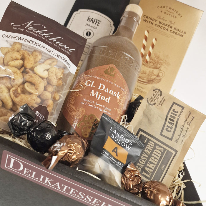 Gavekurv - m. mjød, kaffe, lakrids og nødder