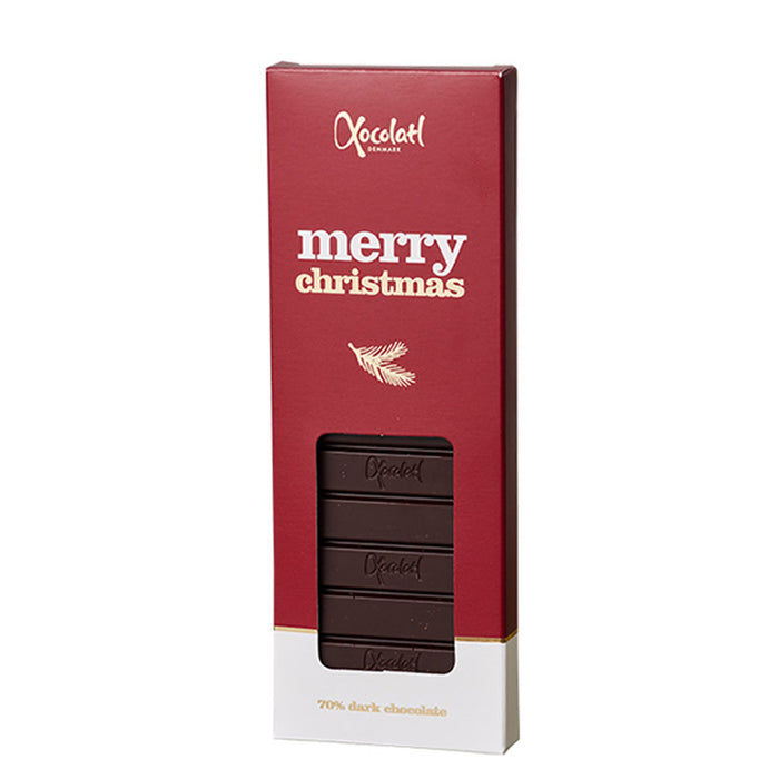 Chokoladeplade m. mørk chokolade i flot indpakket æske m. "Merry christmas"