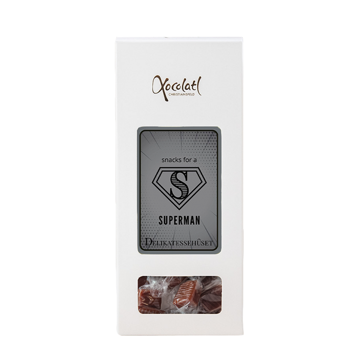 Æske med superman indstik med bløde og lækre flødekarameller