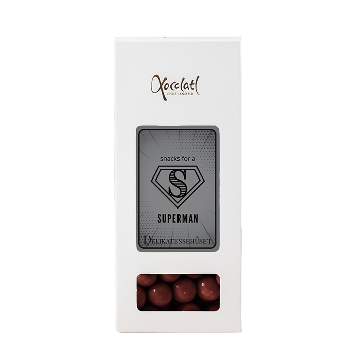 Æske med superman indstik med kiksekugler med mørk chokolade