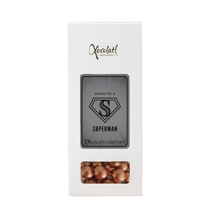 Æske med superman indstik med lakrids med chokolade
