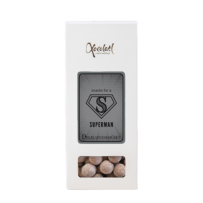 Æske med superman indstik med hasselnødder i nougat