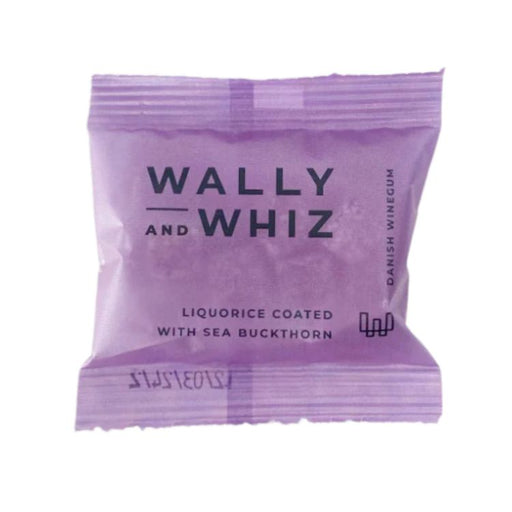 Flowpack Wally & Whiz vingummi, lakrids med havtorn. Liquorice with sea buckthorn