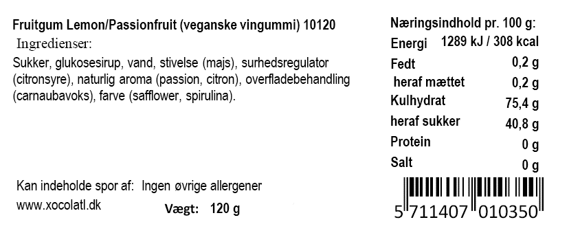 Frugtvingummi med citron og passionsfrugt - Xocolatl
