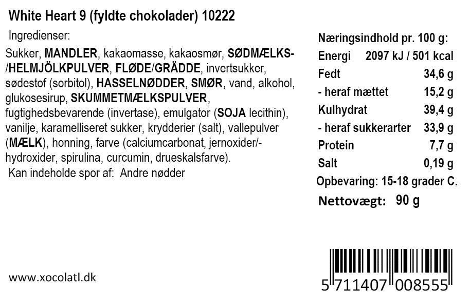Hjerte gaveæske m. 9 fyldte chokolader - Xocolatl