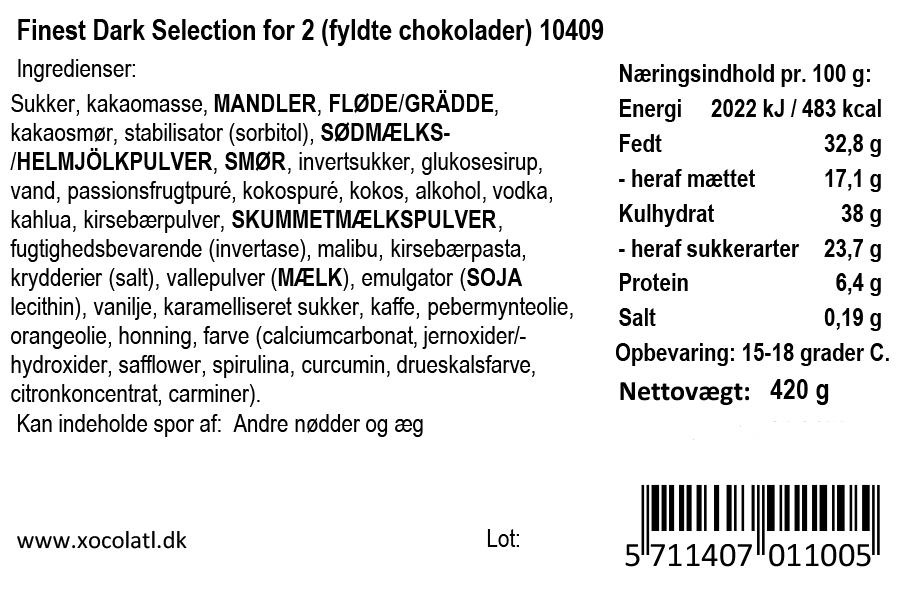 Julekalender med fyldt mørk chokolade (2 pers.) fra Xocolatl