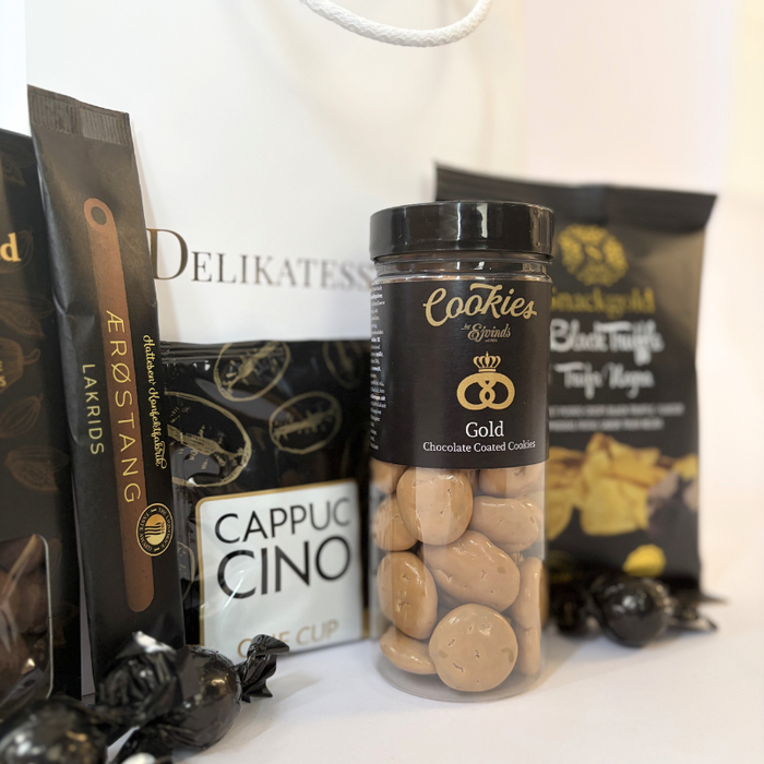 Lækre produkter samlet i en gavepose