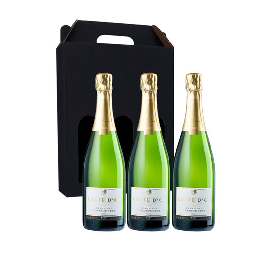 Vingave 3 fl. Champagne, J. Marquette - Carte D'or Brut i gaveæske
