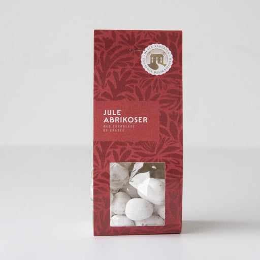 Jule abrikoser med chokolade og drageé