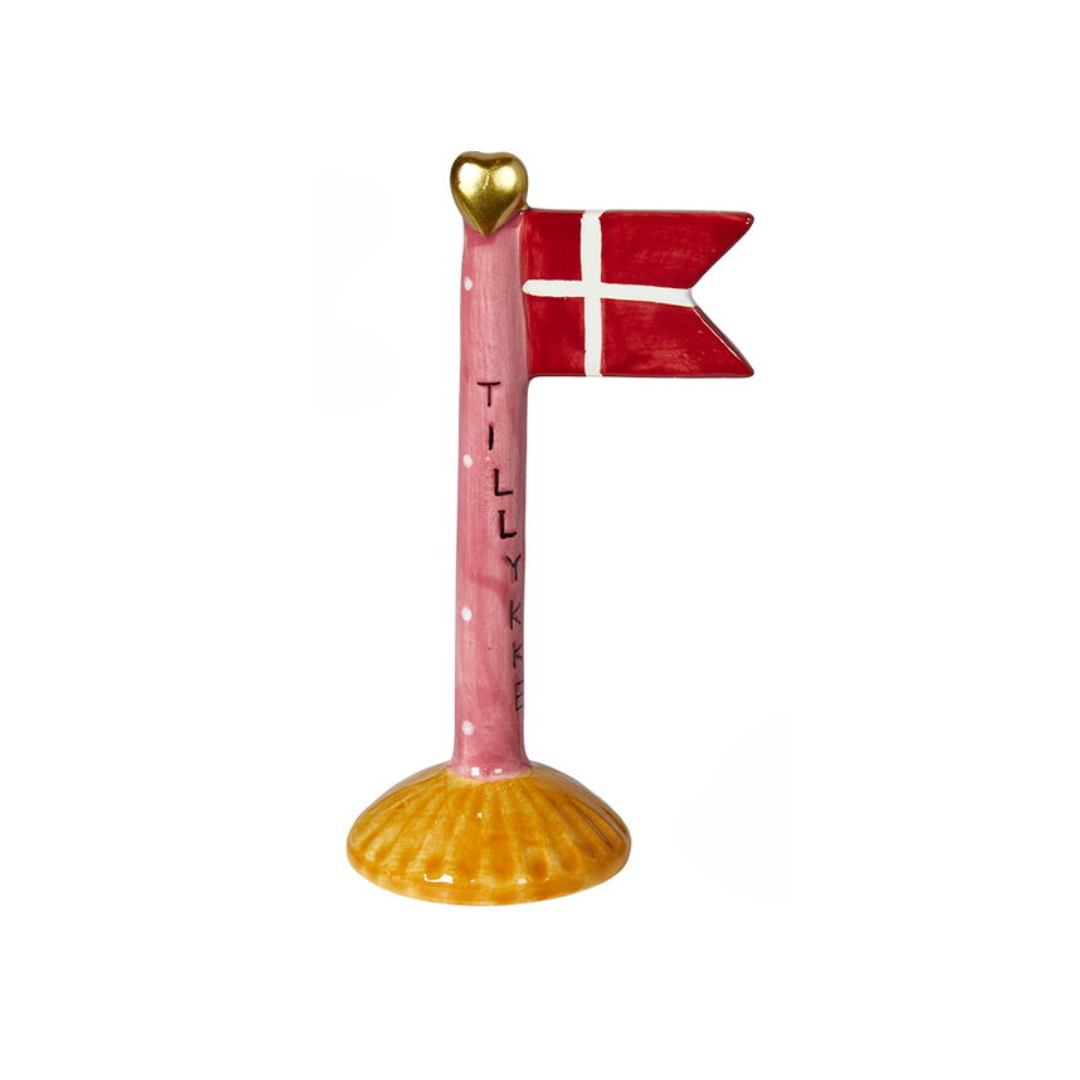 Keramikflag i lyserødt med Tillykke fra Speedtsberg