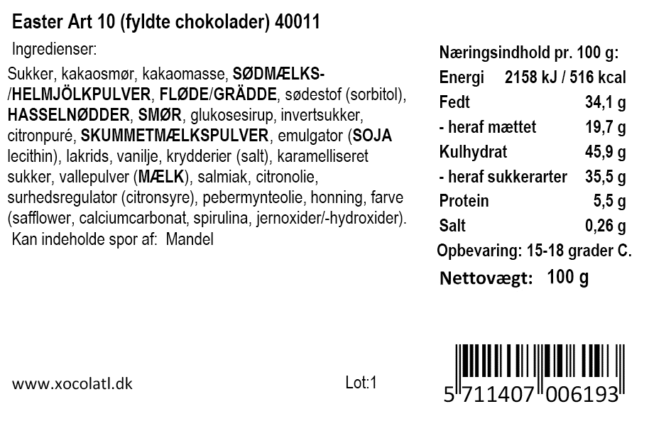 Gaveæske med 10 fyldte chokolader til påske - Xocolatl
