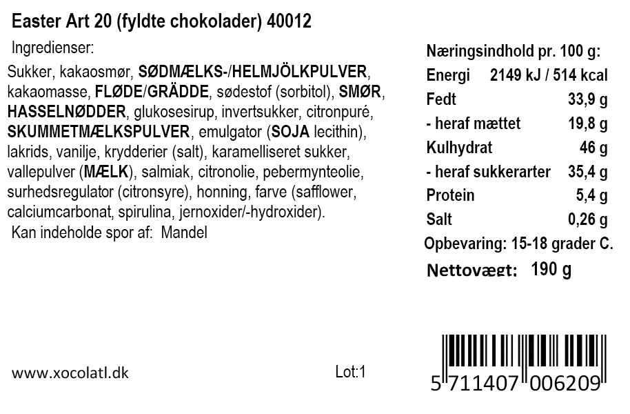 Gaveæske med 20 fine påskeæg - Xocolatl