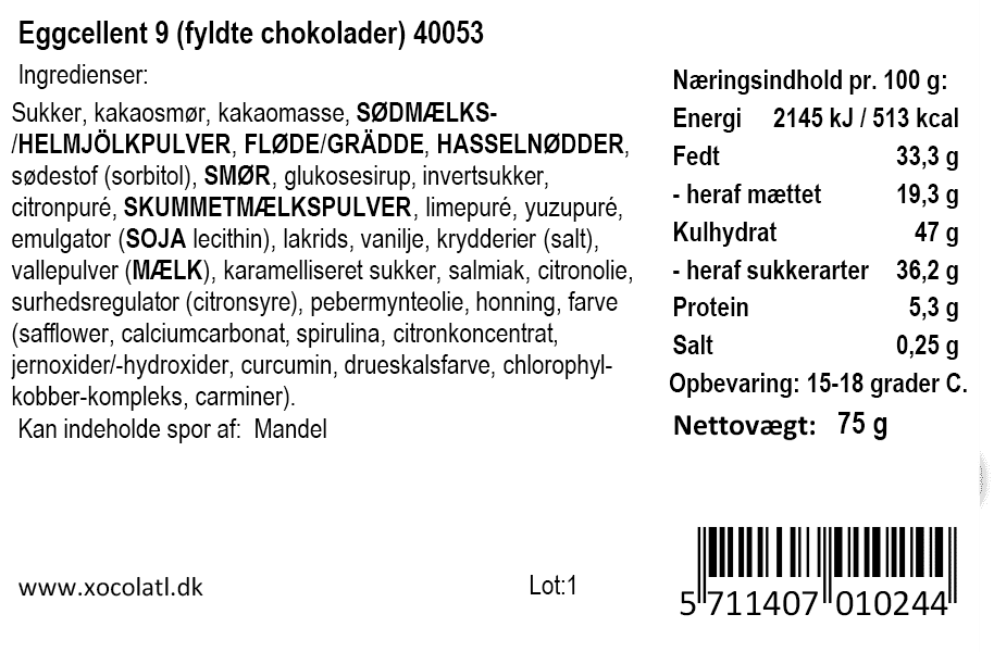 Gaveæske med 9 mini-påskeæg med fyld - Xocolatl