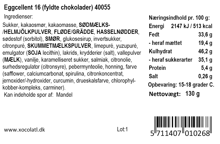 Gaveæske med 16 mini-påskeæg med fyld - Xocolatl