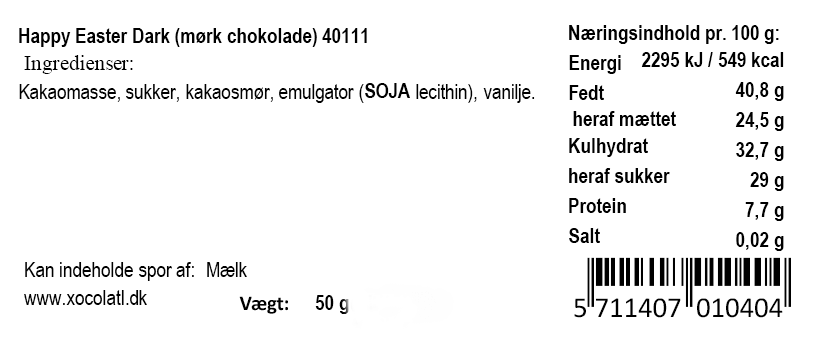 Chokoladeplade 'happy easter', mørk chokolade - Xocolatl