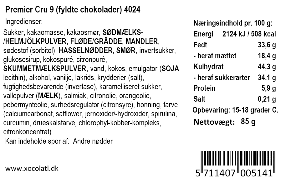 Chokoladegaveæske med 9 fyldte chokolader - Xocolatl
