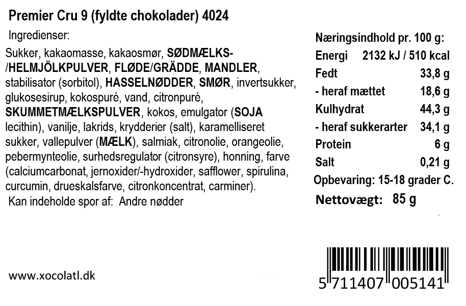 Chokoladegaveæske med 9 fyldte chokolader - Xocolatl