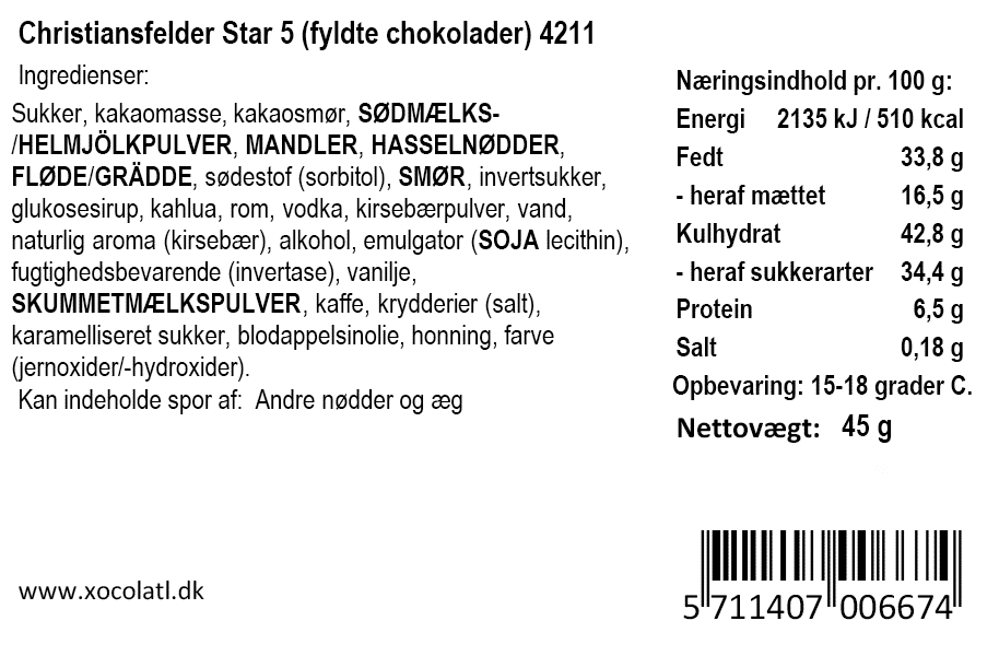 Gaveæske m. 5 fyldte chokolader - Xocolatl