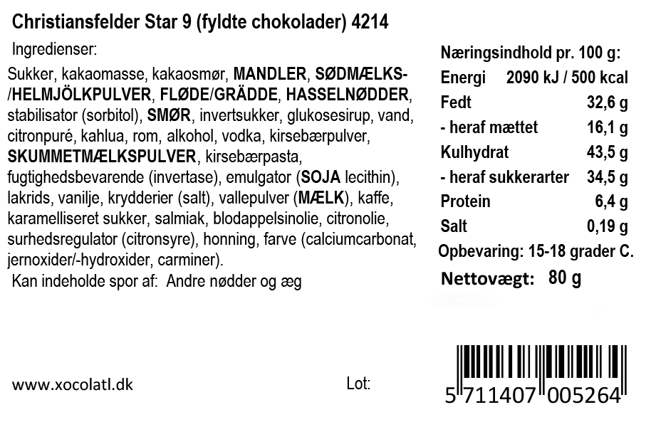 Christiansfelder gaveæske med 9 fyldte chokolader - Xocolatl