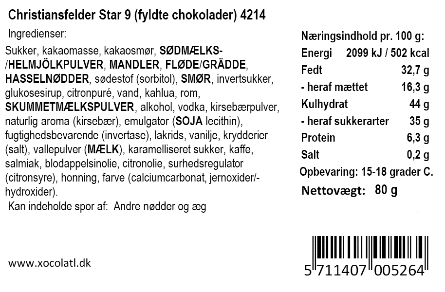 Gaveæske m. 9 fyldte chokolader - Xocolatl