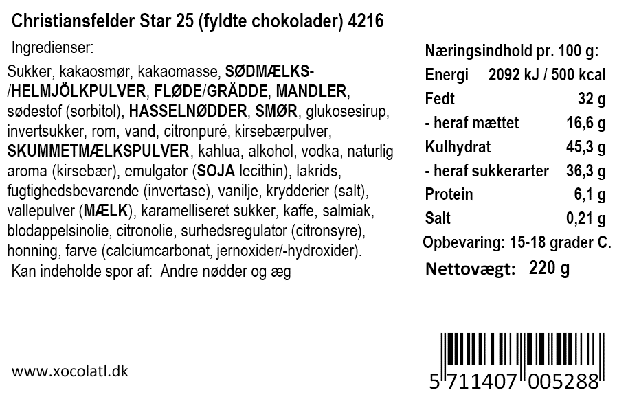 Gaveæske med 25 fyldte chokolader - Xocolatl