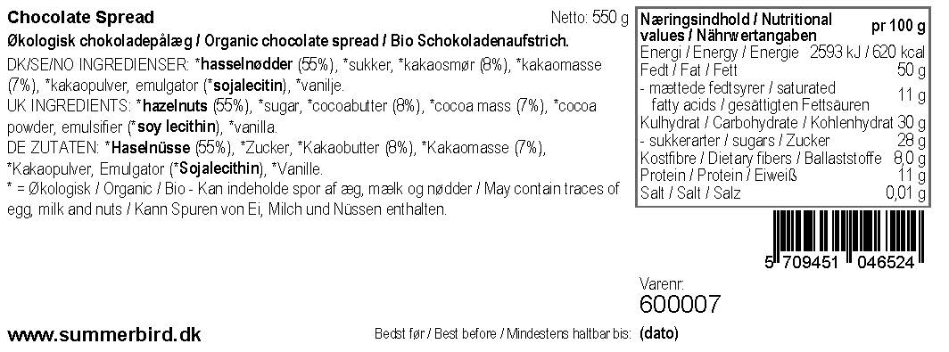 Chokolade smørepålæg - Summerbird