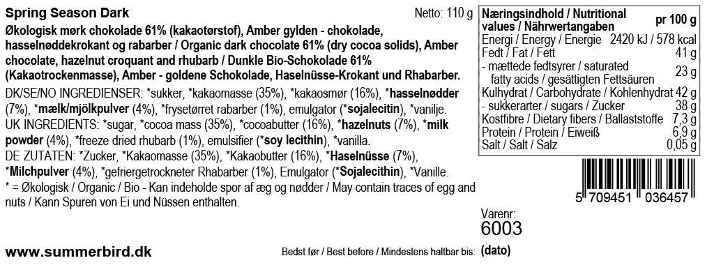 Chokoladebar 'Spring Season Dark' - Summerbird