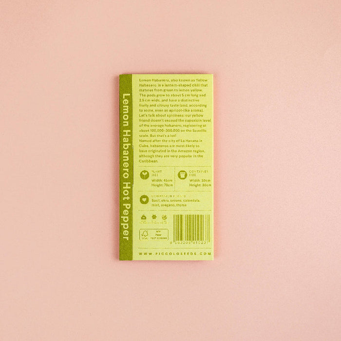 Frøpose med Citron Habanero chilifrø fra Piccolo Seeds – frugtagtig smag og høj styrke på Scoville-skalaen
